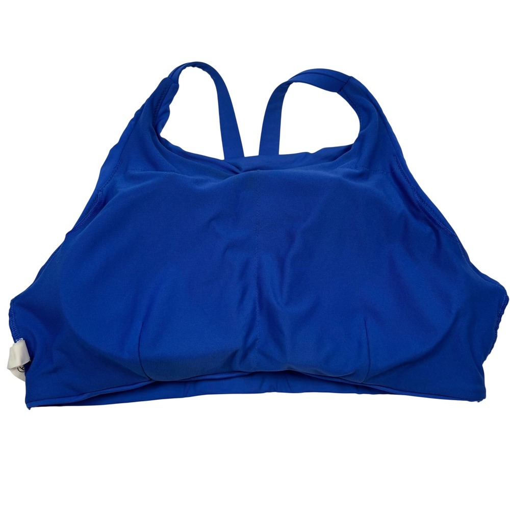 Athleta Womens M Sports Bra Bikini Top Blue High Neck Draped Racerback Beach Gym